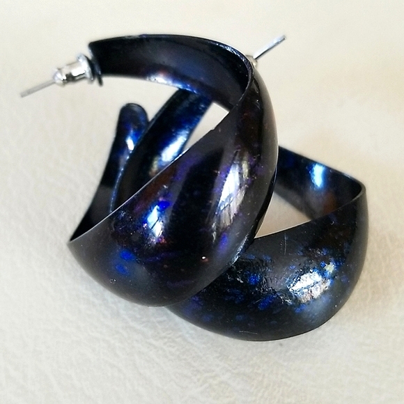 Vintage 1960s Pop Art Black Splatter Enamel Hoop Style Earrings - Picture 14 of 16